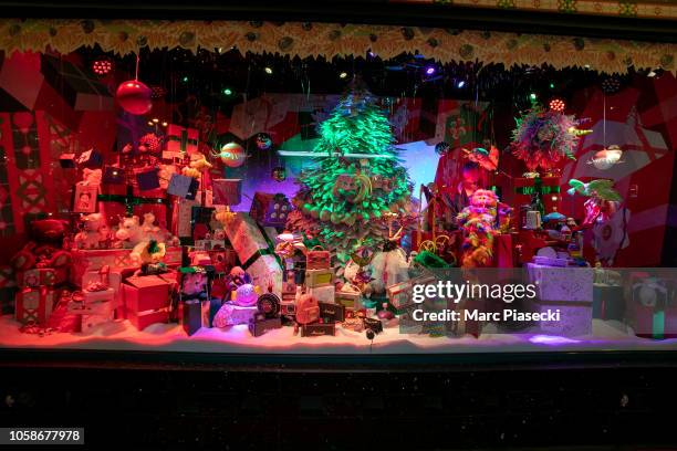 Window shop during the Christmas decorations inauguration at Galeries Lafayette on November 7, 2018 in Paris, France.