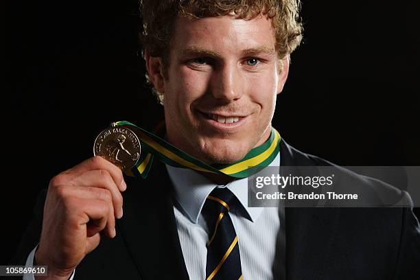 David Pocock poses with the John Eales Medal following the 2010 John Eales Medal at Carriageworks on October 21, 2010 in Sydney, Australia.