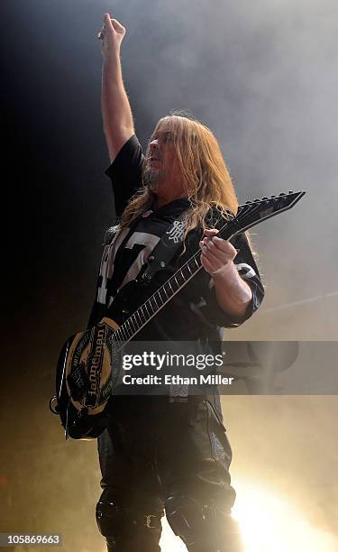 Slayer guitarist Jeff Hanneman performs during the Jagermeister Fall Music Tour at The Pearl concert theater at the Palms Casino Resort October 20,...