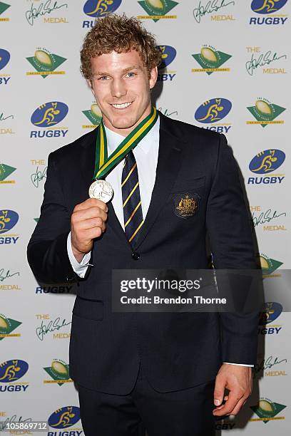 David Pocock poses with the John Eales Medal following the 2010 John Eales Medal at Carriageworks on October 21, 2010 in Sydney, Australia.