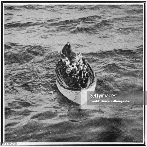 How the Titanic Survivors Were Picked up by the Carpathia, Photograph taken by Mr J W Barker of a lifeboat containing passengers from the Titanic, as...