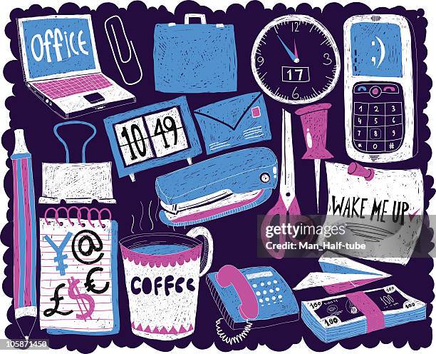 office doodles set - binder clip stock illustrations