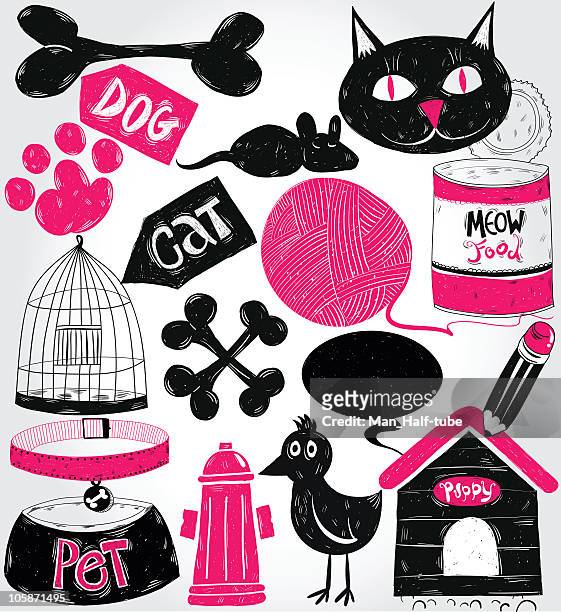 pets doodles - ball of wool stock illustrations