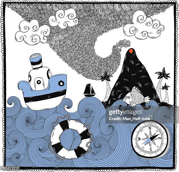 sea doodles - steamboat stock illustrations