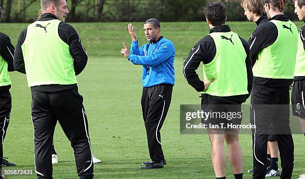 Newcastle manager Chris Hughton during a Newcastle United training session at the Little Benton training ground on October 21 in Newcastle, England.