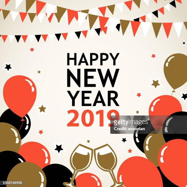 stockillustraties, clipart, cartoons en iconen met 2019 new year's eve toast - heliumballon