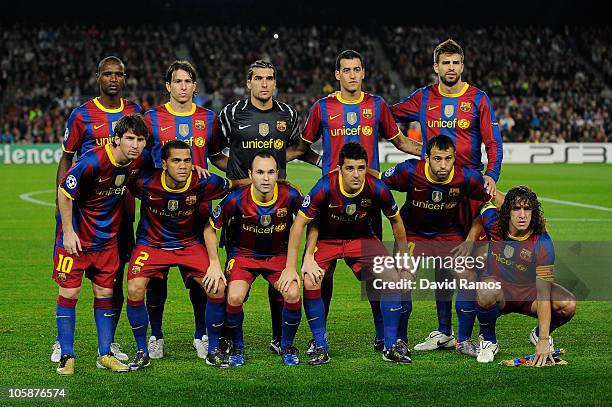 Barcelona players Eric Abidal, Lionell Messi, Maxwell, Daniel Alves, Jose Pinto, Andres Iniesta, David Villa, Sergio Busquets, Javier Mascherano,...