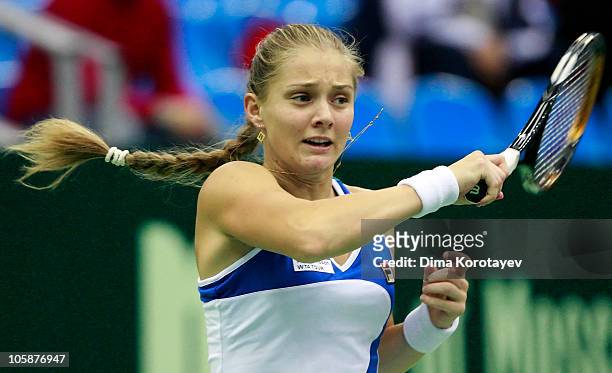 Anna Chakvetadze of Russia in action against Mariya Koryttseva of Ukraine during the XXI International Tennis Tournament Kremlin Cup 2010 at the...
