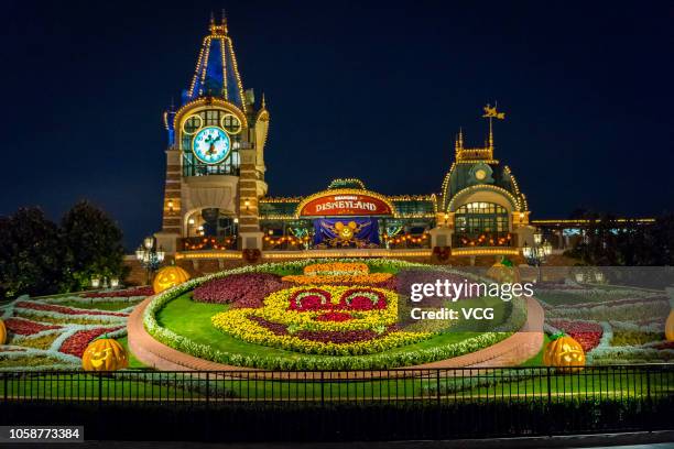 Halloween themed grassland featuring Disney character Mickey Mouse is seen at Shanghai Disney Resort on October 14, 2018 in Shanghai, China. Shanghai...