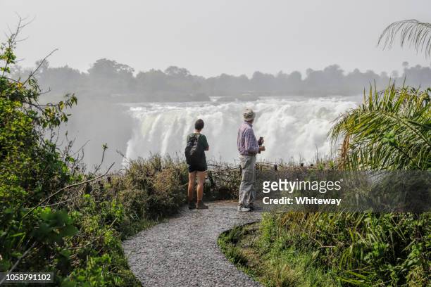 turisti che visualizzano le cascate a victoria falls zimbabwe - victoria falls foto e immagini stock