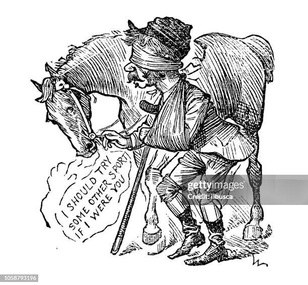 british london satire caricatures comics cartoon illustrations: man and horse - good times cast stock illustrations
