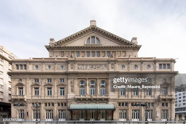view of the facade of the colon theater (teatro colón) at buenos aires city, argentina. - buenos aires art stock pictures, royalty-free photos & images