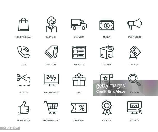 illustrazioni stock, clip art, cartoni animati e icone di tendenza di icone dell'e-commerce - serie line - commercio elettronico