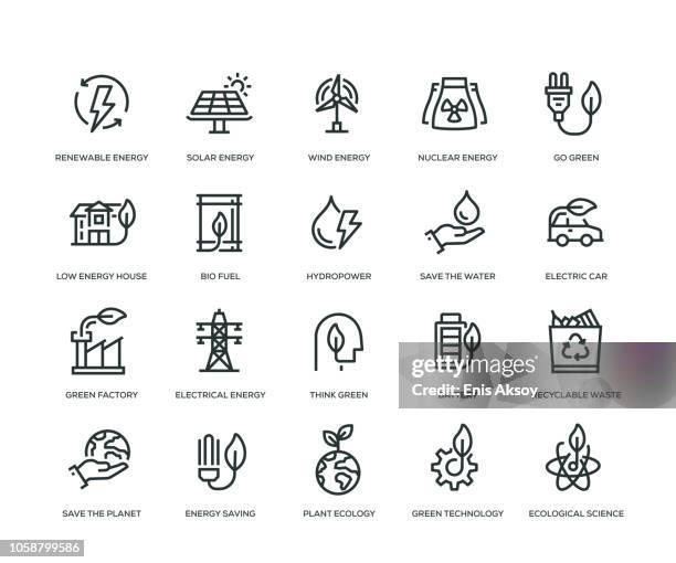 stockillustraties, clipart, cartoons en iconen met groene energie icons - line serie - energie sparen