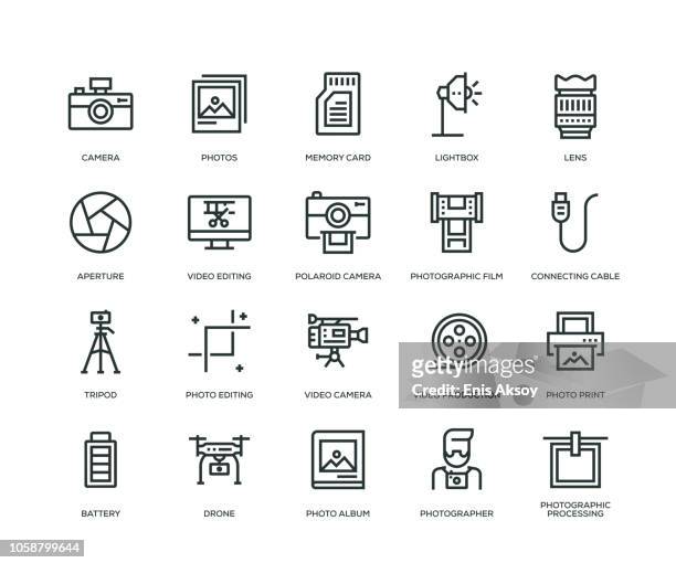 fotografie-icons - line serie - fotografie stock-grafiken, -clipart, -cartoons und -symbole