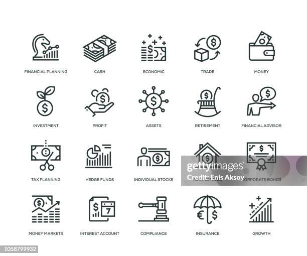 bildbanksillustrationer, clip art samt tecknat material och ikoner med wealth management ikoner - line serien - skatt