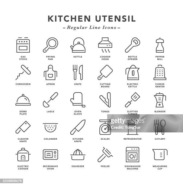 stockillustraties, clipart, cartoons en iconen met keuken gebruiksvoorwerp - regelmatige lijn pictogrammen - pepper mill