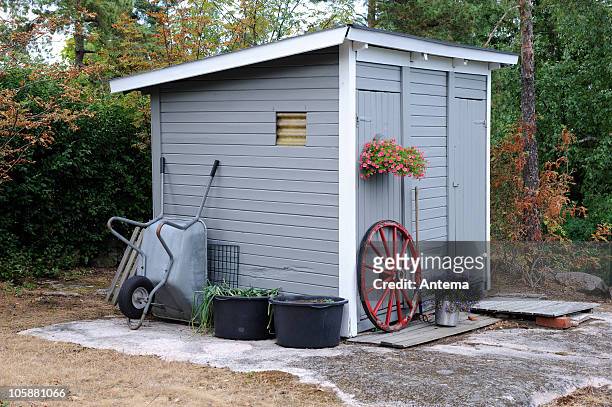 garden shed in grey - shed stock pictures, royalty-free photos & images
