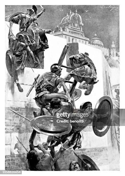soldiers falling from broken ladder - fortress stock illustrations