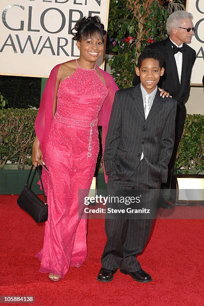 Angela Williams and son Tyler James Williams during The 63rd Annual Golden Globe Awards - Arrivals at Beverly Hilton Hotel in Beverly Hills,...