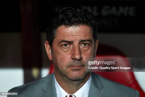 Rui Vitoria Manager of Benfica looks on prior to the Group E match of the UEFA Champions League between SL Benfica and Ajax at Estadio da Luz on...