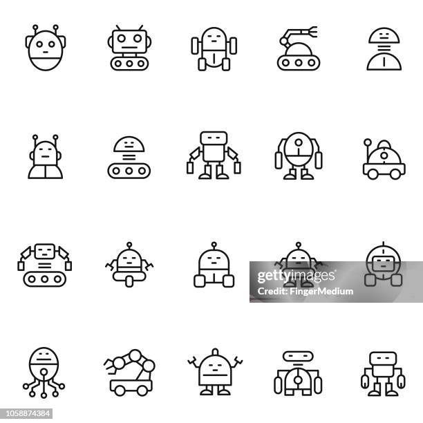 ilustraciones, imágenes clip art, dibujos animados e iconos de stock de iconos de robot - bots