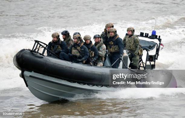 Royal Marines and the Royal Netherlands Marine Corps take part in an on-the-water capability demonstration, on the River Thames, watched by King...