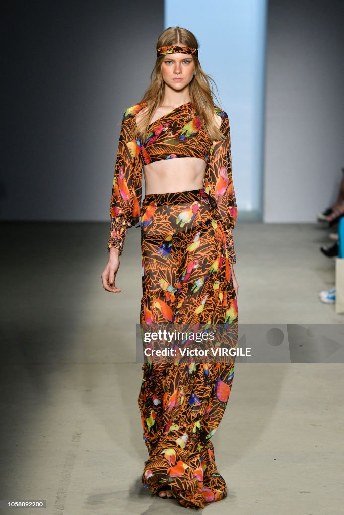 A model walks the runway during the Amir Slama fashion show during ...