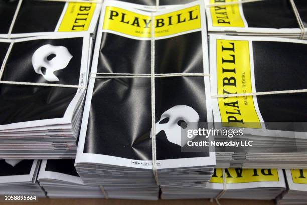 Stack of Playbill magazines with The Phantom of the Opera on the cover is bundled for delivery at the plant in Woodside, New York on October 20, 2008.