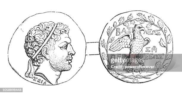 griechischen silberne tetradrachme des perseus von makedonien münze (2. jh. v. chr.) - griechische geldmünze stock-grafiken, -clipart, -cartoons und -symbole