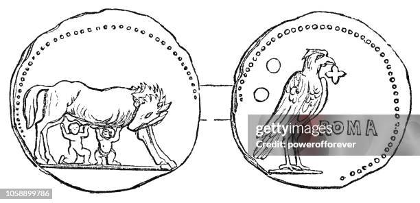roman bronze sextans coin (3rd century) - roman coin stock illustrations
