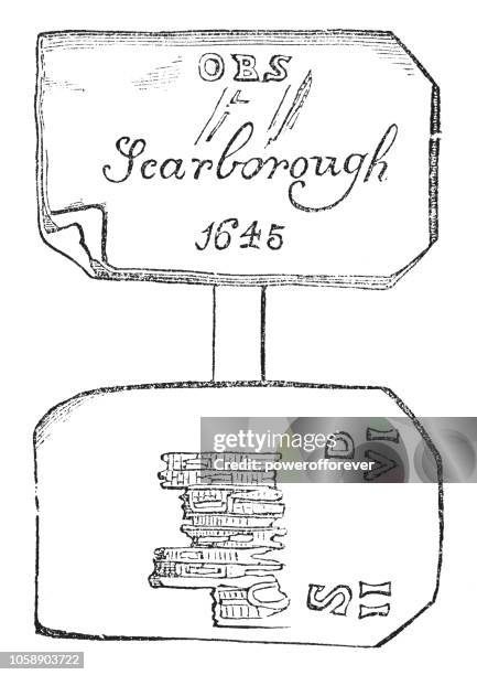 ilustrações, clipart, desenhos animados e ícones de britânico xelim seige moeda desde o cerco do castelo de scarborough (1645) - stuart florida