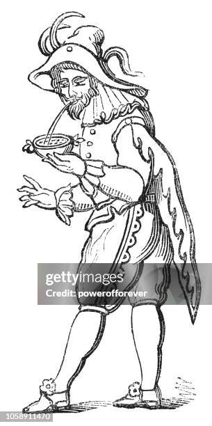 european man using chewing tobacco (18th century) - chewing tobacco stock illustrations
