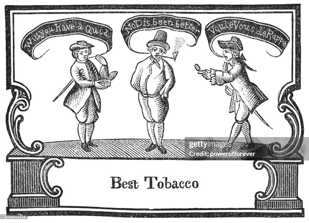 Étiquette de tabac au début d’un bureau de tabac (1730)