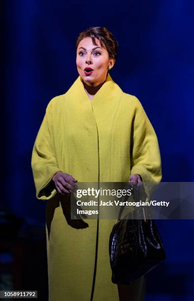 American mezzo-soprano Isabel Leonard performs at the final dress rehearsal prior to the US premiere of the Metropolitan Opera/English National Opera...