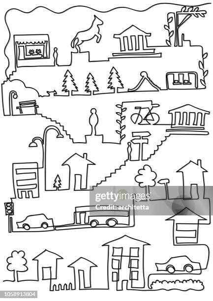 city continuous line drawing - single line drawing building stock illustrations