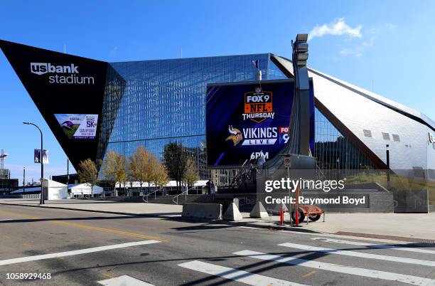 Legacy Ship and Mast outside U.S. Bank Stadium, home of the Minnesota Vikings football team in Minneapolis, Minnesota on October 13, 2018.