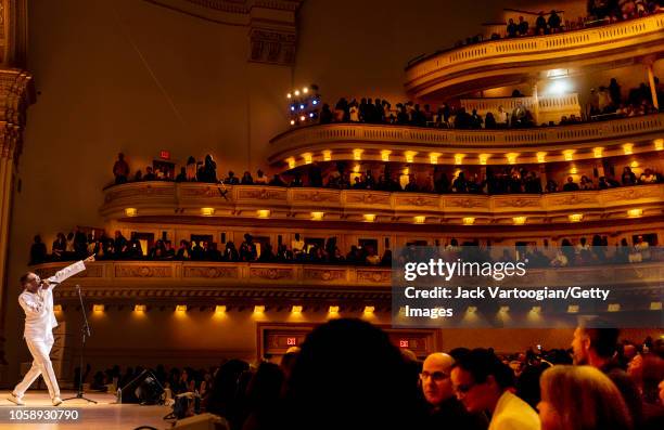 Senegalese singer and composer Youssou N'Dour performs with his band, le Super Etoile de Dakar, at Carnegie Hall, New York, New York, October 20,...