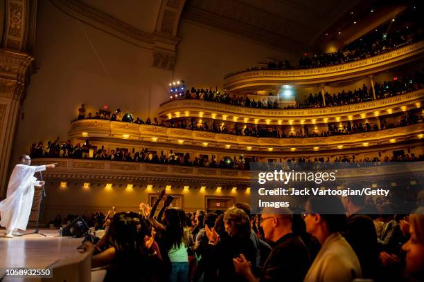 Senegalese singer and composer Youssou N'Dour performs with his band, le Super Etoile de Dakar, at Carnegie Hall, New York, New York, October 20,...