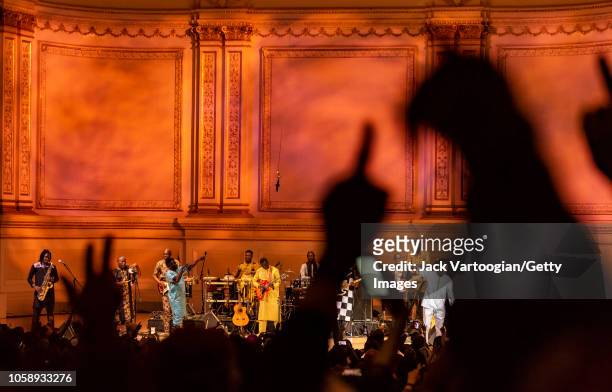 Senegalese singer and composer Youssou N'Dour performs with his band, le Super Etoile de Dakar, at Carnegie Hall in New York, New York, October 20,...