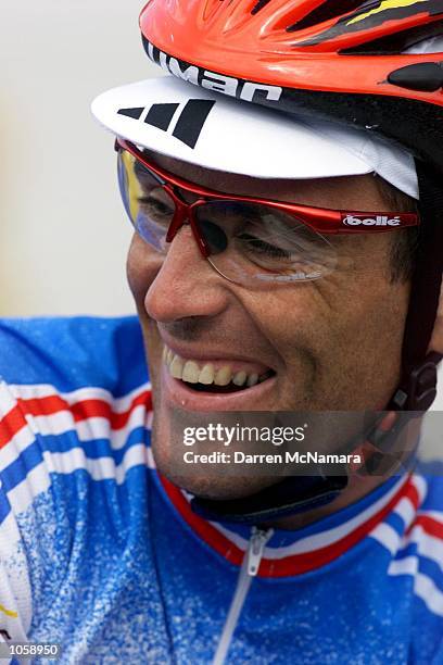 Christophe Moreau of France awaits the start of the Men's Road Race at the Sydney 2000 Olympic Games, held at Centennial Park in Sydney, Australia....