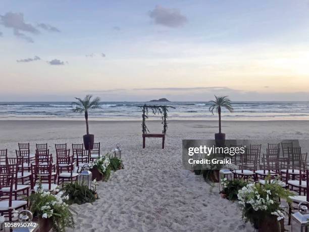 wedding altar on the beach - wedding ceremony seats stock pictures, royalty-free photos & images