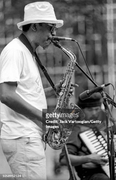 American Jazz musician and composer Henry Threadgill plays alto saxophone during a performance at a Bryant Park Restoration Corporation Presents...