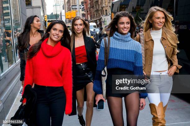 Sara Sampaio, Josephine Skriver, Taylor Hill and Romee Strijd attend rehearsals for the 2018 Victoria's Secret Fashion Show in Midtown on November 7,...