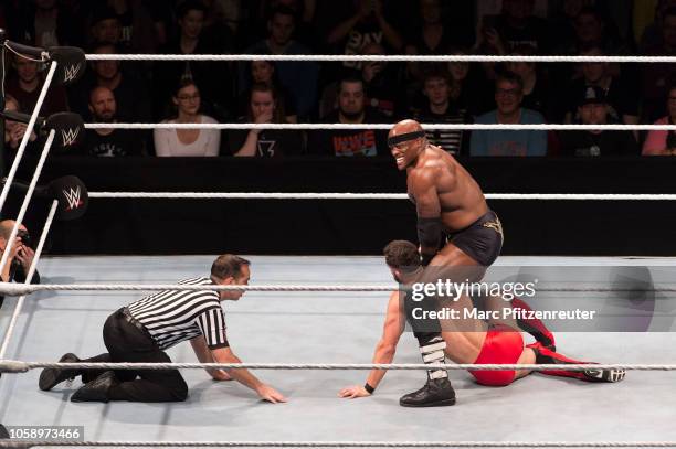 Bobby Lashley competes in the ring against Finn Balor during the WWE Live Show at Lanxess Arena on November 7, 2018 in Cologne, Germany.