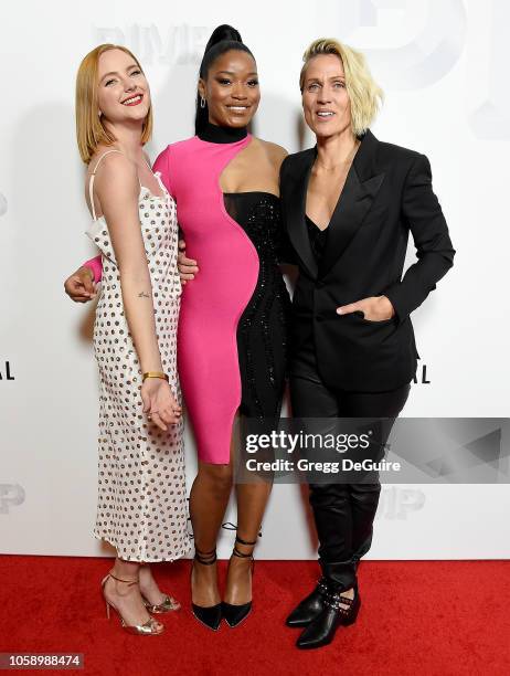 Haley Ramm, Keke Palmer, and director Christine Crokos attend the Premiere Of Vertical Entertainment's "Pimp" at Pacific Theatres at The Grove on...