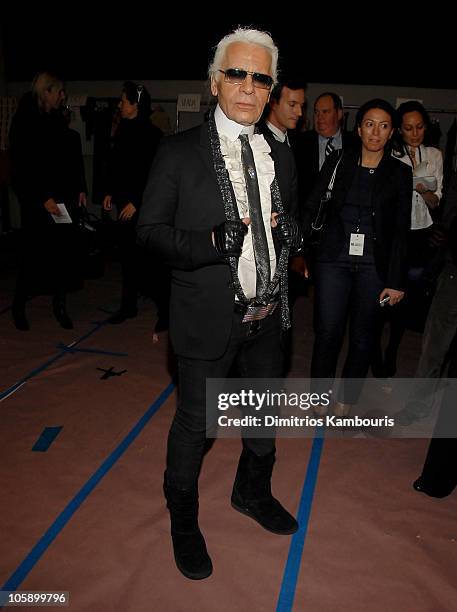 Karl Lagerfeld during Olympus Fashion Week Fall 2006 - Karl Lagerfeld - Front Row and Backstage at 547 W 26th Street in New York City, New York,...