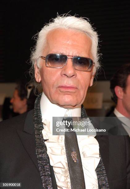 Karl Lagerfeld during Olympus Fashion Week Fall 2006 - Karl Lagerfeld - Backstage at 547 West 26th Street in New York City, New York, United States.