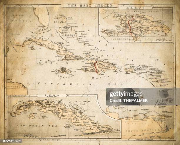 ilustraciones, imágenes clip art, dibujos animados e iconos de stock de antillas mapa de 1869 - hispaniola