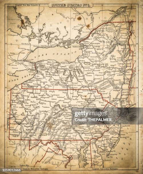 usa middle states map of 1869 - pennsylvania map stock illustrations